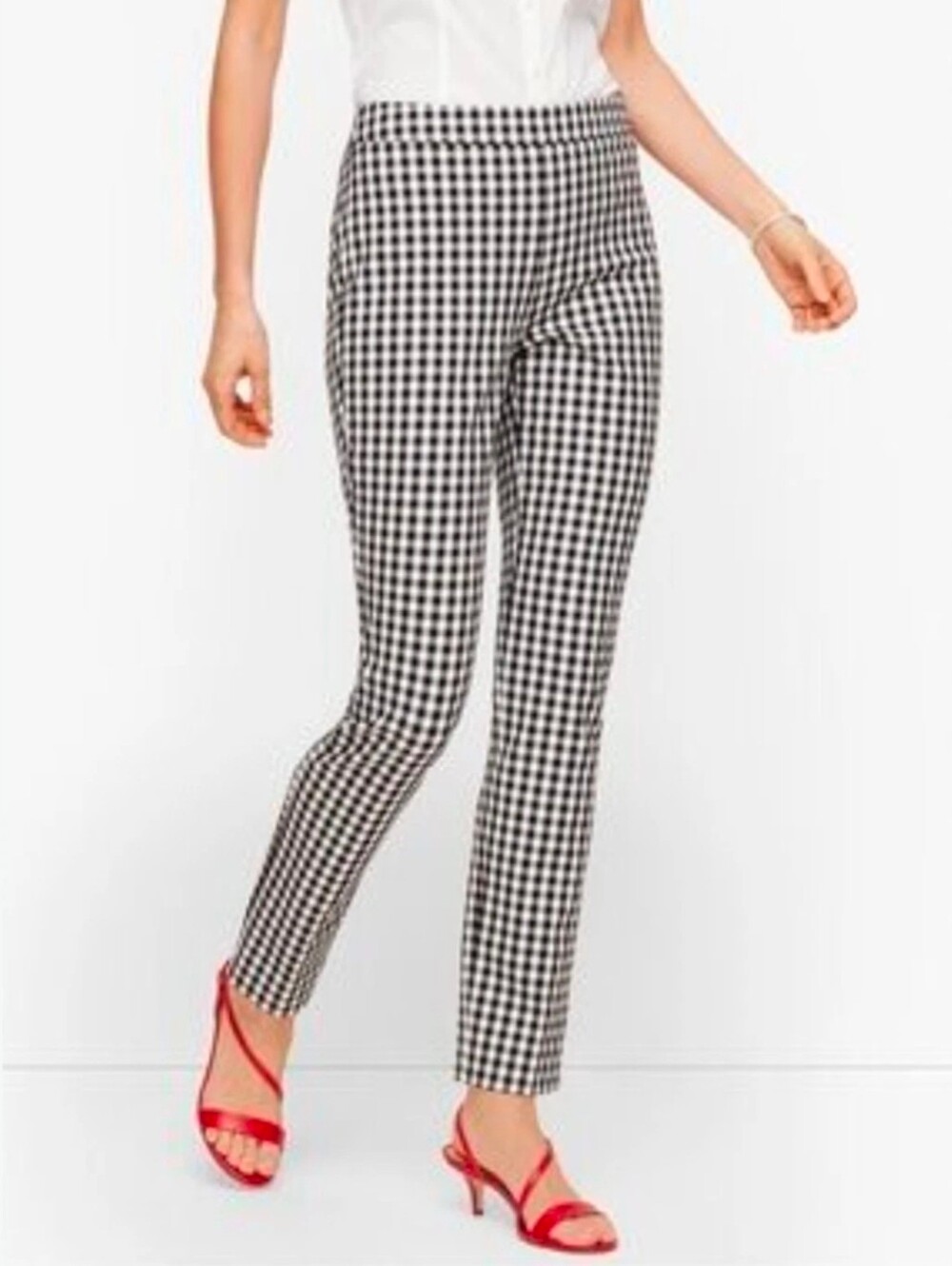 Calypso St. Barth Pants Black/White Gingham Ankle Slim Leg Stretch Trousers Sz 8